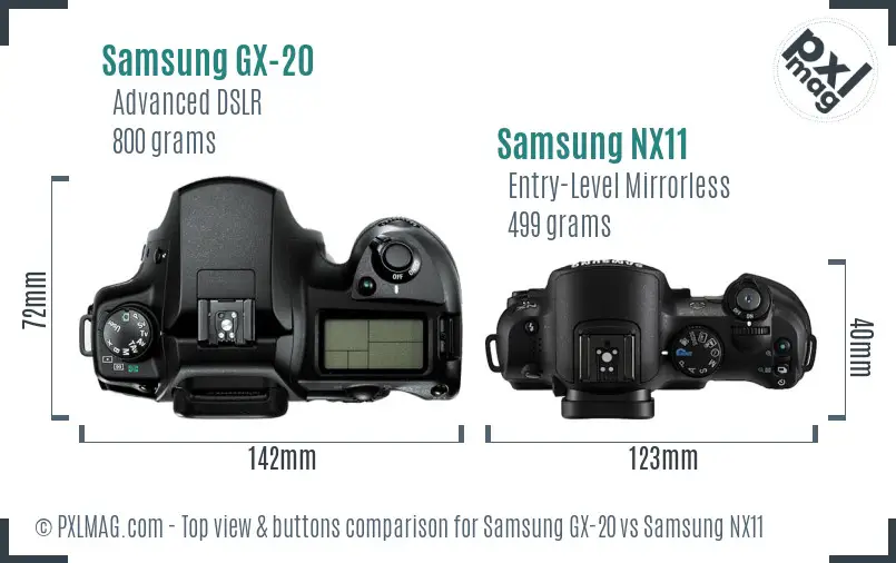 Samsung GX-20 vs Samsung NX11 top view buttons comparison