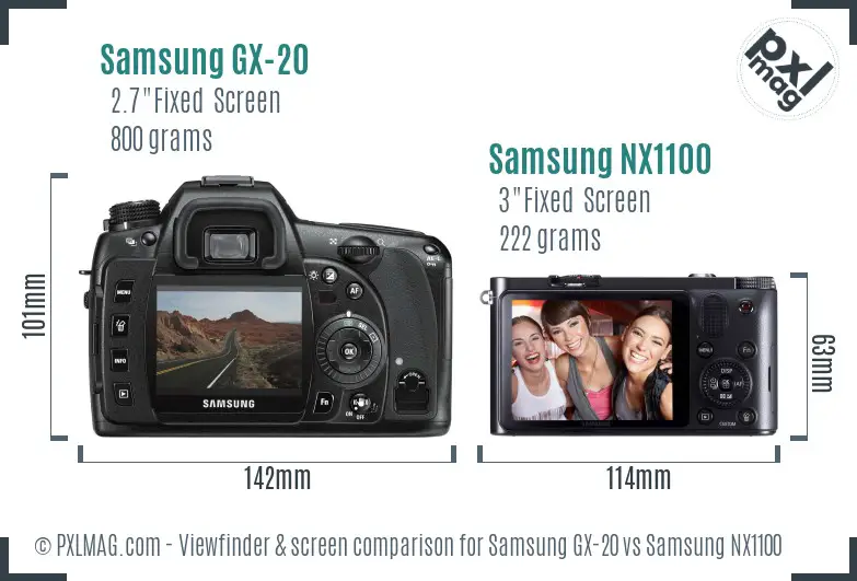 Samsung GX-20 vs Samsung NX1100 Screen and Viewfinder comparison