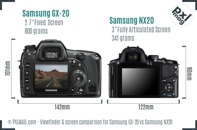 Samsung GX-20 vs Samsung NX20 Screen and Viewfinder comparison