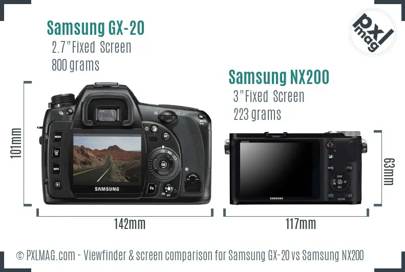 Samsung GX-20 vs Samsung NX200 Screen and Viewfinder comparison