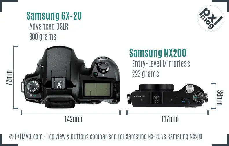 Samsung GX-20 vs Samsung NX200 top view buttons comparison