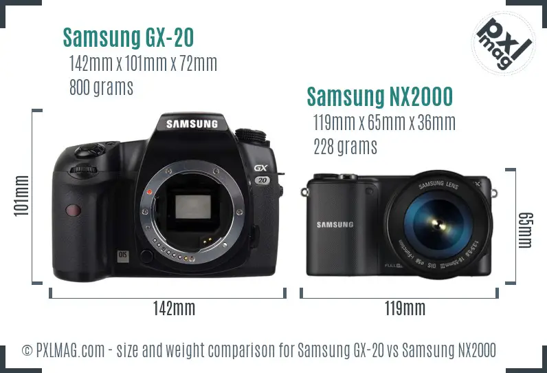 Samsung GX-20 vs Samsung NX2000 size comparison