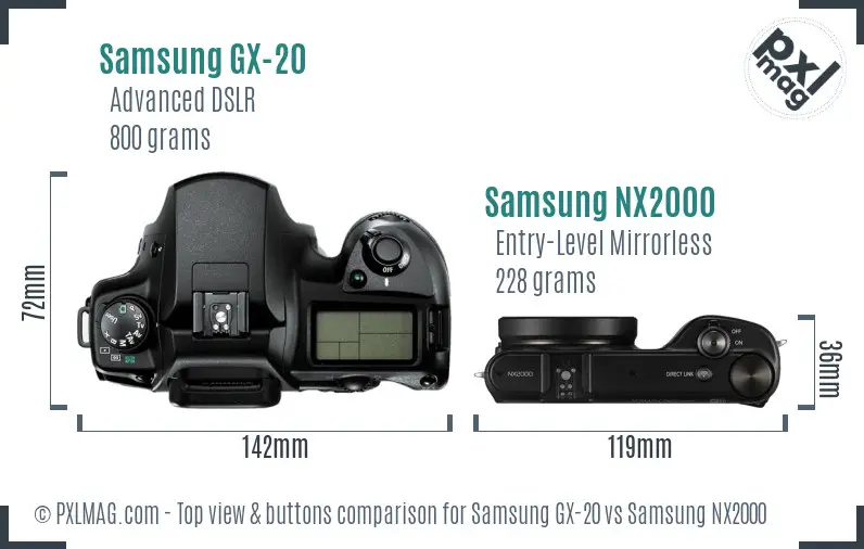 Samsung GX-20 vs Samsung NX2000 top view buttons comparison