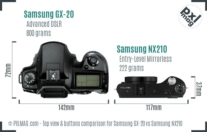 Samsung GX-20 vs Samsung NX210 top view buttons comparison