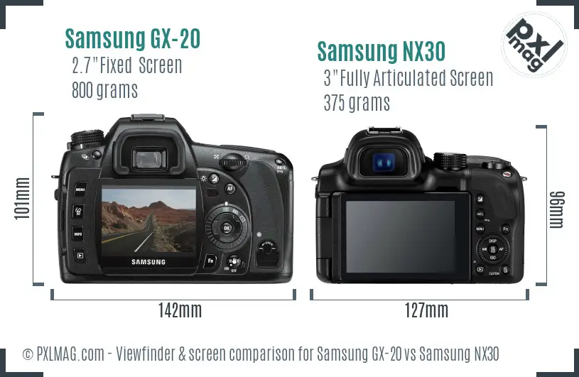 Samsung GX-20 vs Samsung NX30 Screen and Viewfinder comparison