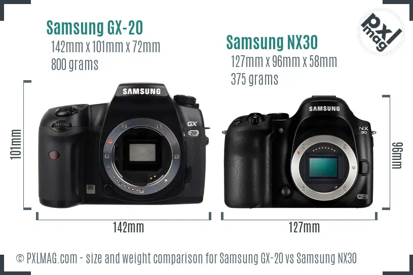 Samsung GX-20 vs Samsung NX30 size comparison