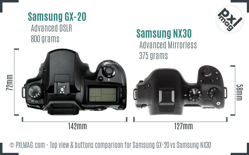 Samsung GX-20 vs Samsung NX30 top view buttons comparison