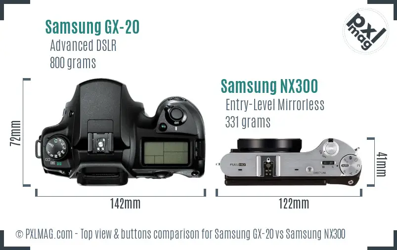 Samsung GX-20 vs Samsung NX300 top view buttons comparison