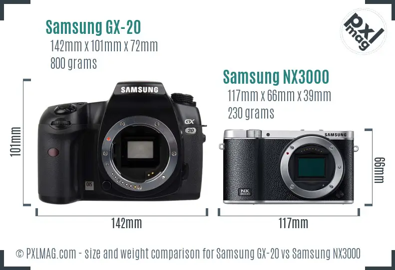 Samsung GX-20 vs Samsung NX3000 size comparison