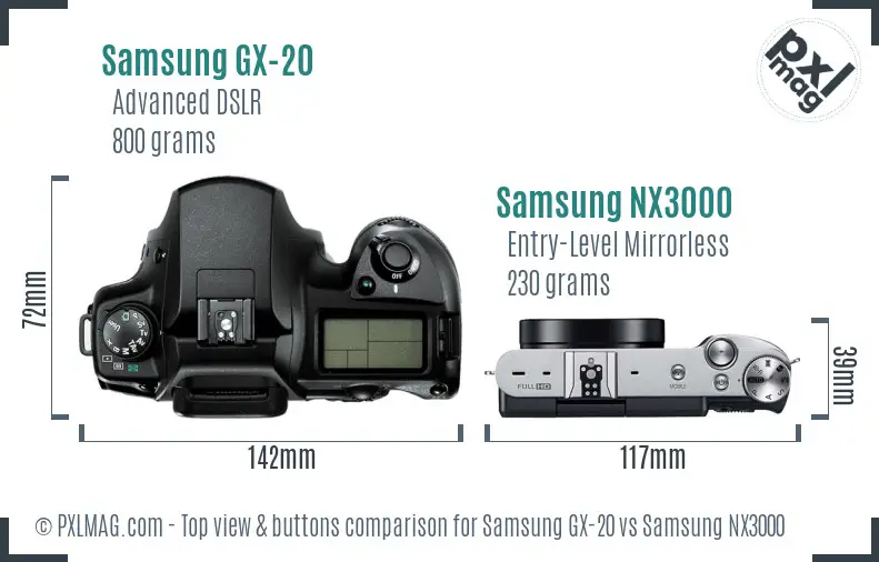 Samsung GX-20 vs Samsung NX3000 top view buttons comparison