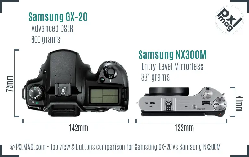 Samsung GX-20 vs Samsung NX300M top view buttons comparison