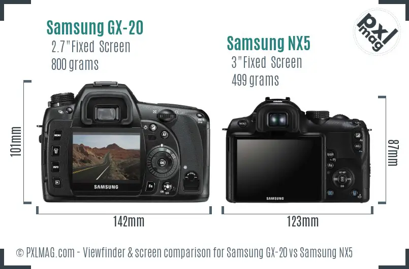 Samsung GX-20 vs Samsung NX5 Screen and Viewfinder comparison