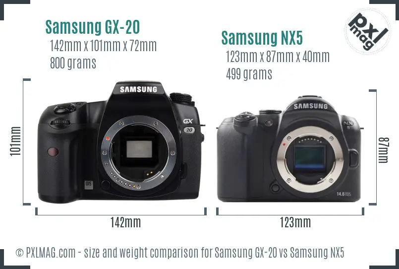 Samsung GX-20 vs Samsung NX5 size comparison