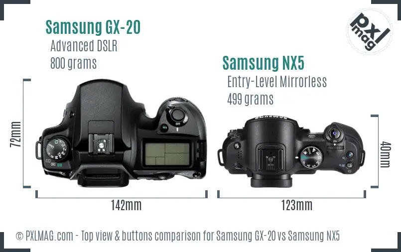 Samsung GX-20 vs Samsung NX5 top view buttons comparison