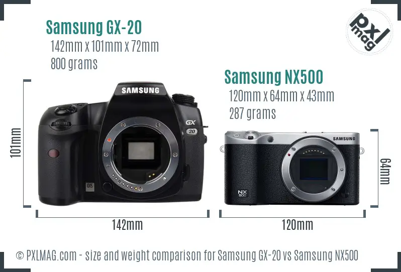 Samsung GX-20 vs Samsung NX500 size comparison