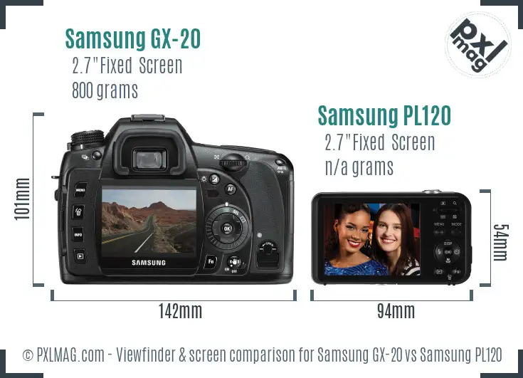 Samsung GX-20 vs Samsung PL120 Screen and Viewfinder comparison