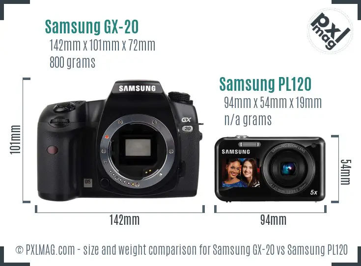 Samsung GX-20 vs Samsung PL120 size comparison
