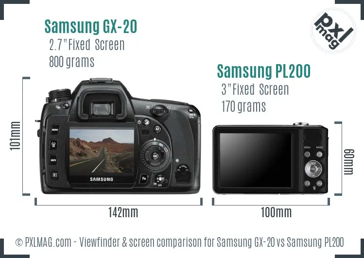 Samsung GX-20 vs Samsung PL200 Screen and Viewfinder comparison