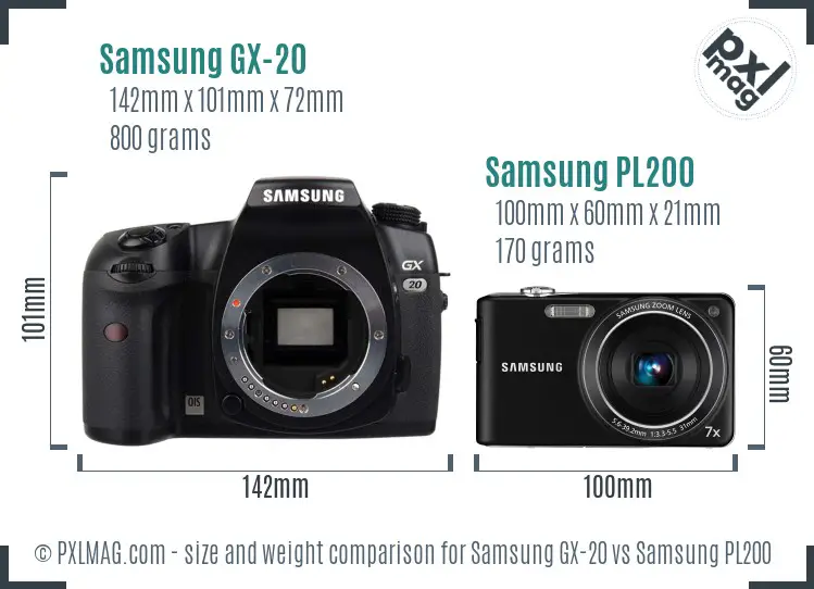 Samsung GX-20 vs Samsung PL200 size comparison