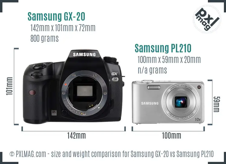 Samsung GX-20 vs Samsung PL210 size comparison