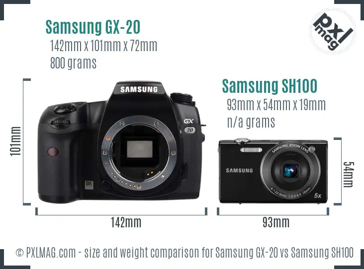 Samsung GX-20 vs Samsung SH100 size comparison