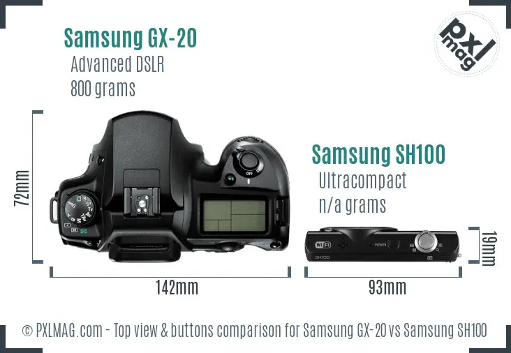 Samsung GX-20 vs Samsung SH100 top view buttons comparison
