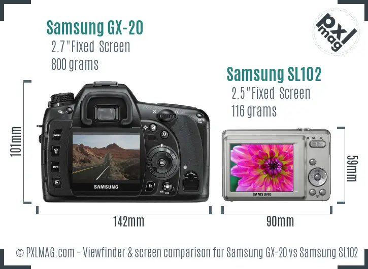Samsung GX-20 vs Samsung SL102 Screen and Viewfinder comparison Samsung GX-20 vs Samsung SL102 Screen and Viewfinder comparison