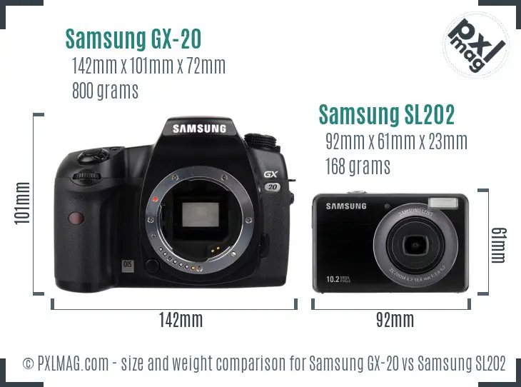 Samsung GX-20 vs Samsung SL202 size comparison