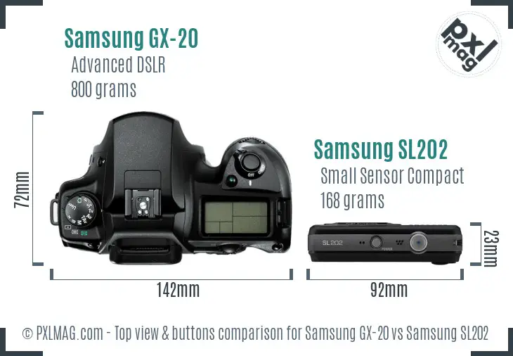 Samsung GX-20 vs Samsung SL202 top view buttons comparison