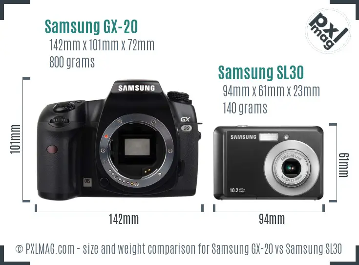 Samsung GX-20 vs Samsung SL30 size comparison