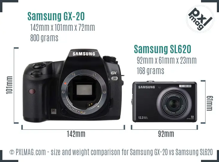 Samsung GX-20 vs Samsung SL620 size comparison