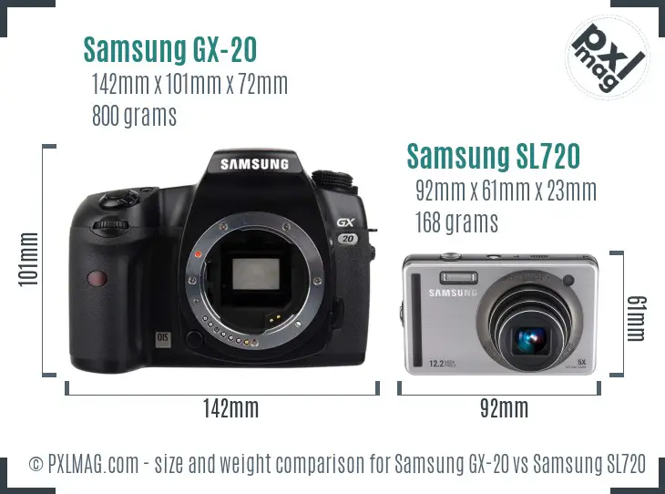 Samsung GX-20 vs Samsung SL720 size comparison