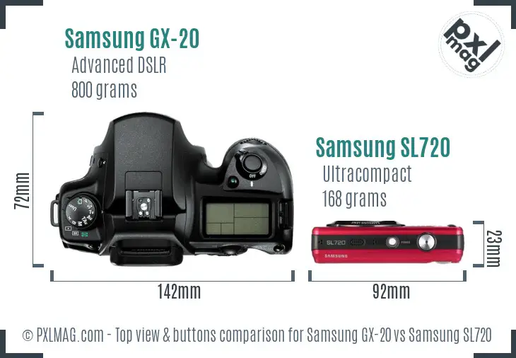 Samsung GX-20 vs Samsung SL720 top view buttons comparison