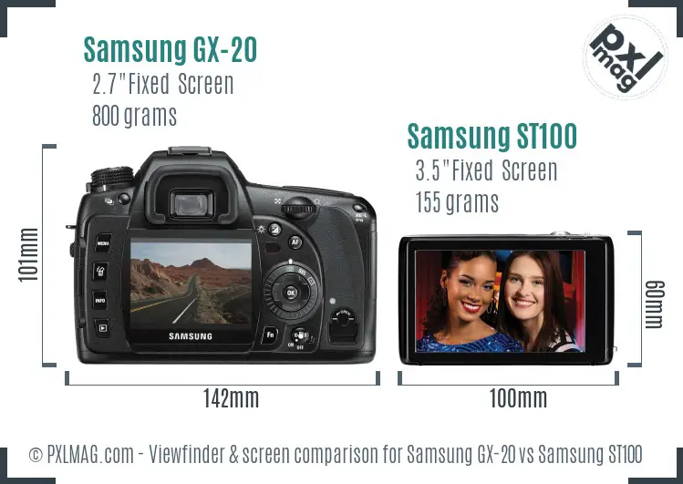 Samsung GX-20 vs Samsung ST100 Screen and Viewfinder comparison