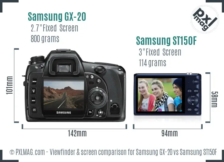 Samsung GX-20 vs Samsung ST150F Screen and Viewfinder comparison