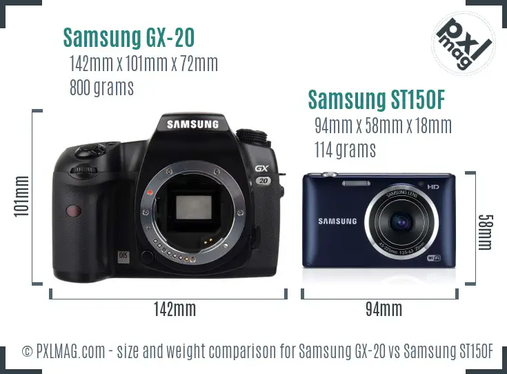 Samsung GX-20 vs Samsung ST150F size comparison