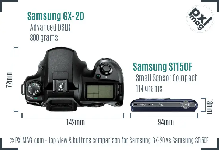 Samsung GX-20 vs Samsung ST150F top view buttons comparison