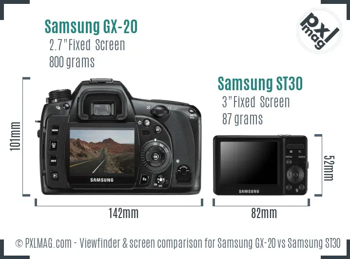 Samsung GX-20 vs Samsung ST30 Screen and Viewfinder comparison