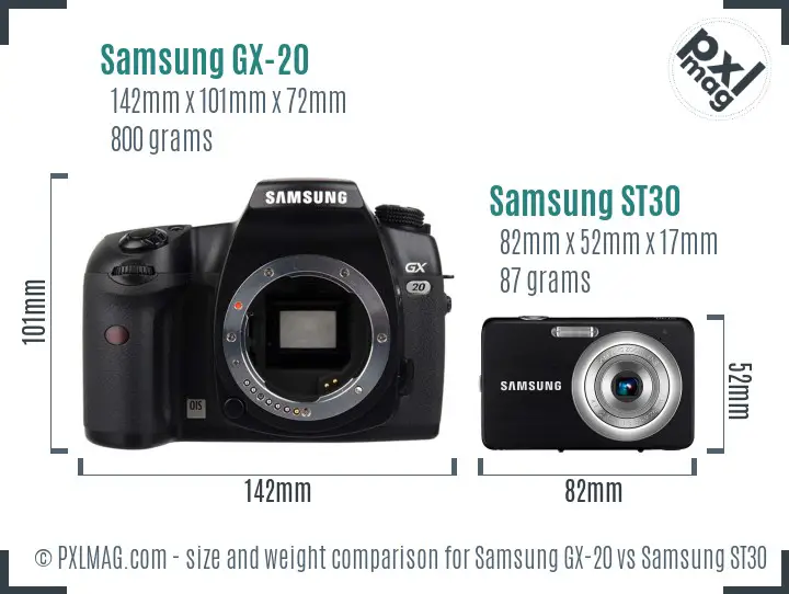 Samsung GX-20 vs Samsung ST30 size comparison