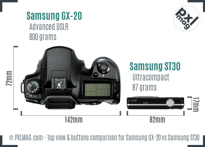 Samsung GX-20 vs Samsung ST30 top view buttons comparison