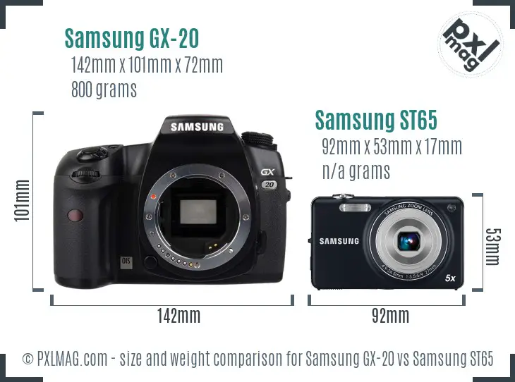 Samsung GX-20 vs Samsung ST65 size comparison