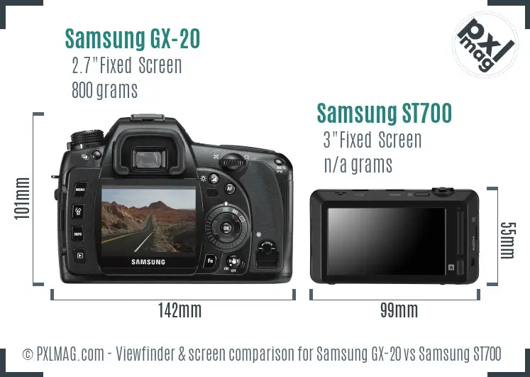 Samsung GX-20 vs Samsung ST700 Screen and Viewfinder comparison