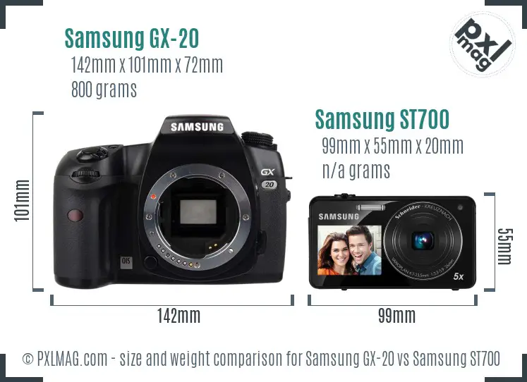 Samsung GX-20 vs Samsung ST700 size comparison