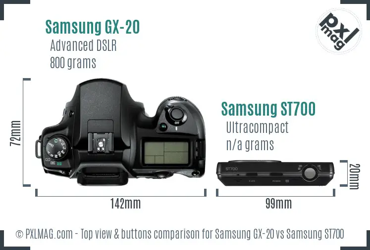 Samsung GX-20 vs Samsung ST700 top view buttons comparison