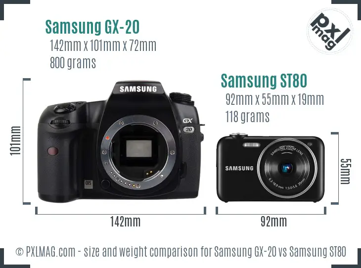 Samsung GX-20 vs Samsung ST80 size comparison