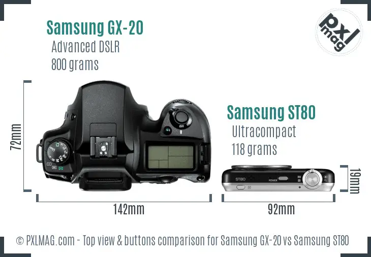 Samsung GX-20 vs Samsung ST80 top view buttons comparison