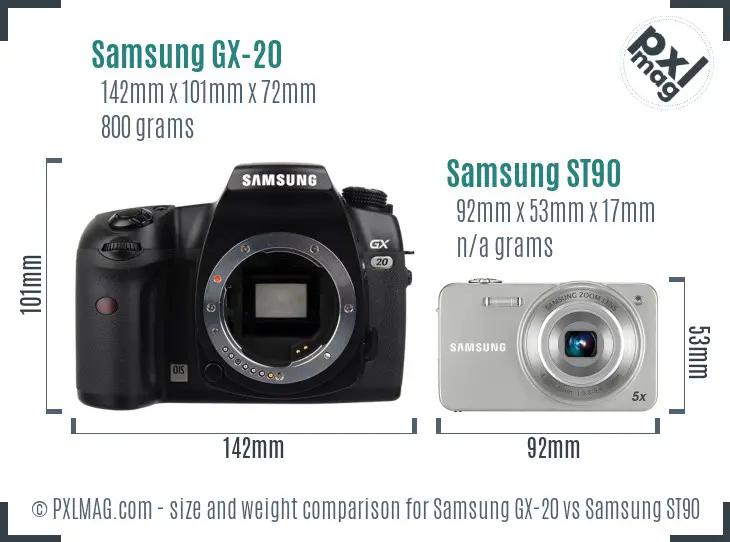 Samsung GX-20 vs Samsung ST90 size comparison