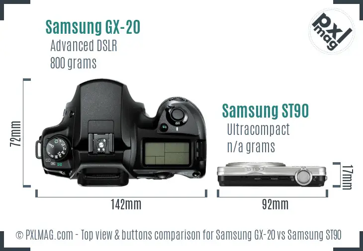 Samsung GX-20 vs Samsung ST90 top view buttons comparison