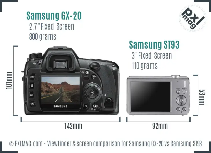 Samsung GX-20 vs Samsung ST93 Screen and Viewfinder comparison