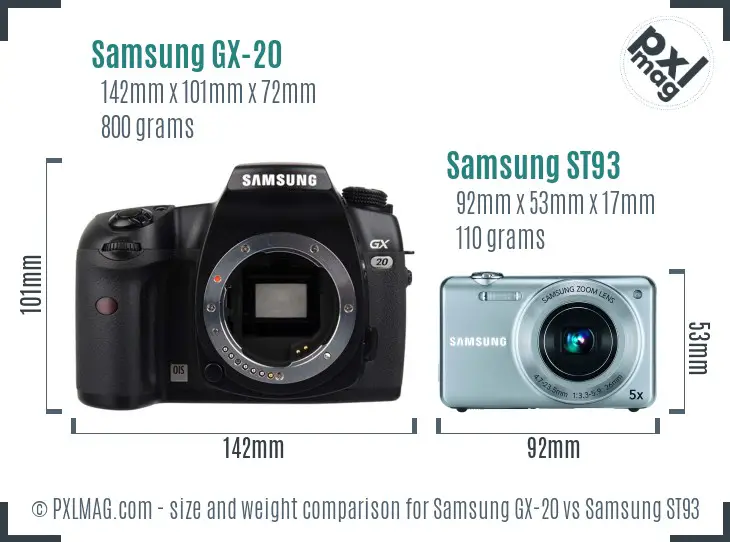 Samsung GX-20 vs Samsung ST93 size comparison